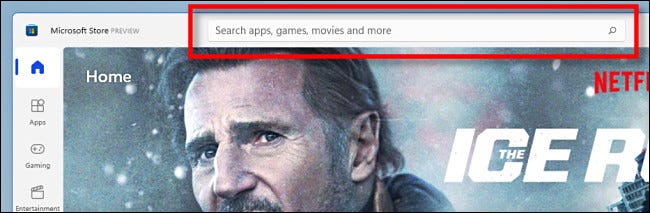 La barra de búsqueda en la nueva vista previa de Microft Store.