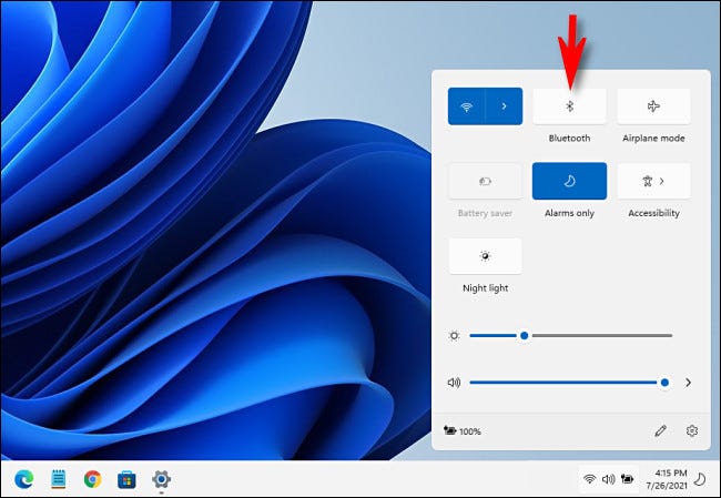 Haga clic en el "Bluetooth" en la Configuración rápida de Windows 11.