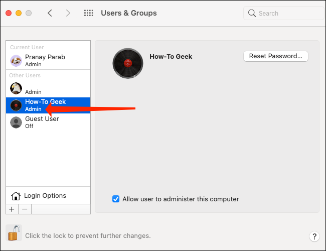 los "Administración" El texto debajo de su nombre de usuario en macOS indica que su cuenta de usuario tiene privilegios de administrador.