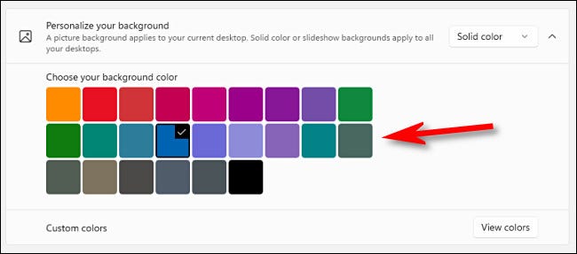 Con el "Color sólido" opción, haga clic en un color en la cuadrícula.